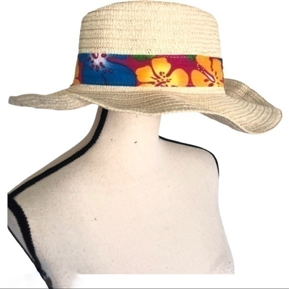vintage Floral Print Beach Straw Brim Hat
